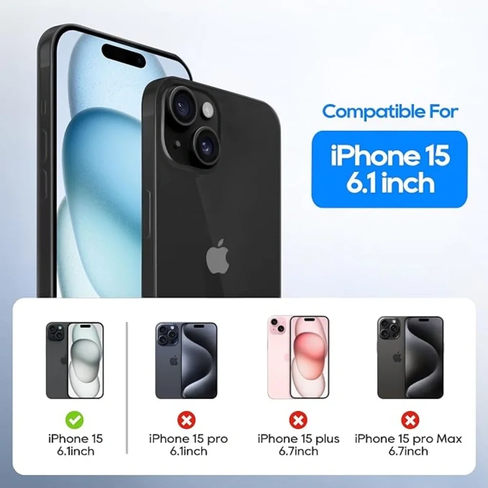 New iPhone 15 Clear Case w/ 2 Glass Screen Protector + 2 Camera Lens Protector